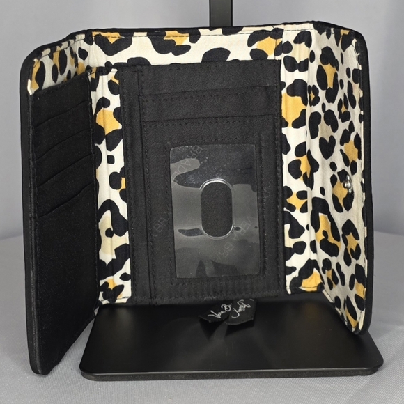 Vera Bradley Black Quilted Trifold Wallet | Leopard Interior | Snap Closure - Picture 4 of 7